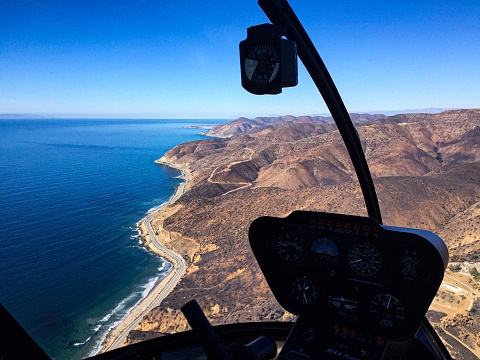 Helicopter view of the Southern California coast.