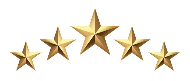 istock Five golden stars isolated on black background. Rating stars icon. white background 2105627781
