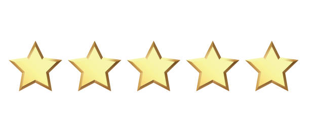 istock Five golden stars isolated on black background. Rating stars icon. white background 2105627783