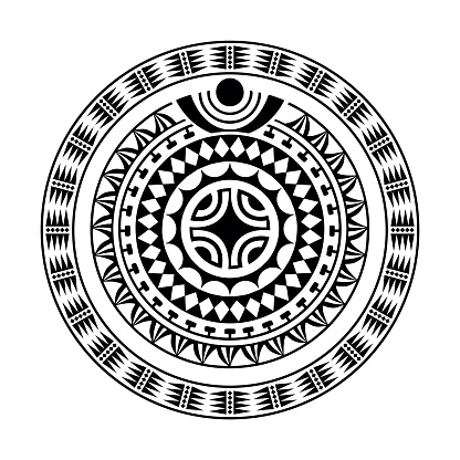 Round tattoo ornament with swastika maori style. African, aztecs or mayan ethnic style. Black and white.
