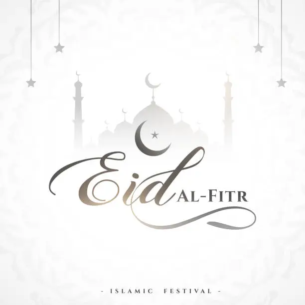 Vector illustration of beautiful eid al fitr cultural white background with mosque design