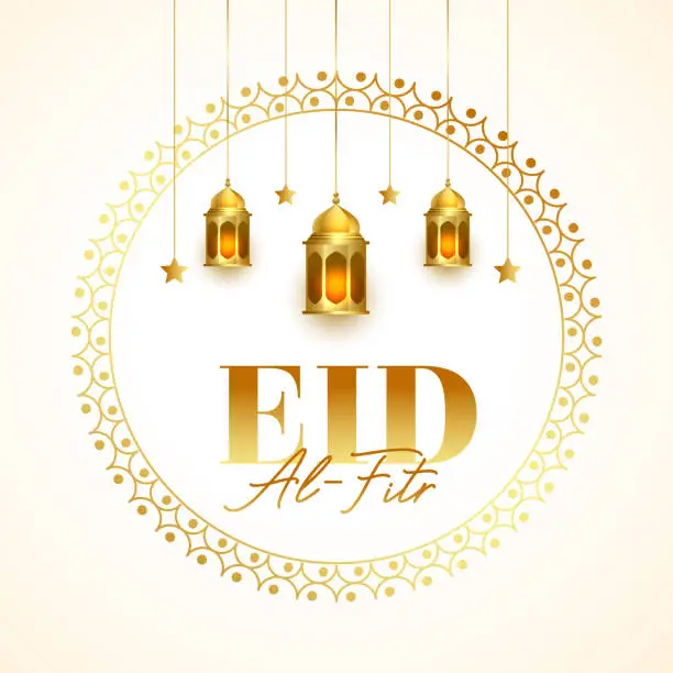 Vector illustration of islamic festival eid al fitr eve background with hanging lamp