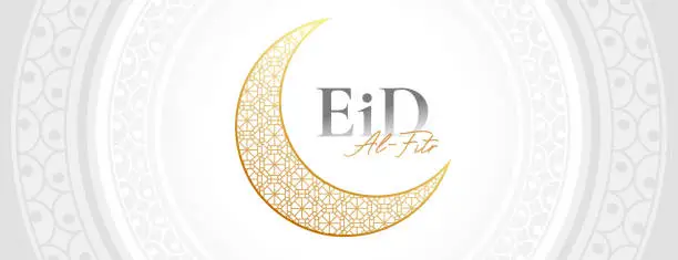 Vector illustration of islamic festival eid al fitr wishes banner with golden half crescent