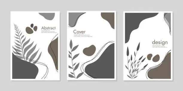 Vector illustration of set of book cover template design with hand drawn floral decorations For book, notebook, megazine, wall art, binder, diary, planner, brochure, catalog. abstract boho botanical background A4 size.