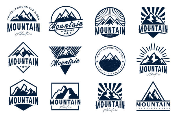 mountain icon set logo design . rocks and peaks logo elements . vector illustration - hegy témájú stock illusztrációk