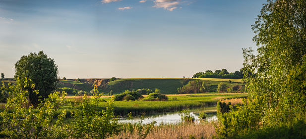 Kirkilai lakes in the evening near the Kirkilai observation tower. Biržai, Lithuania