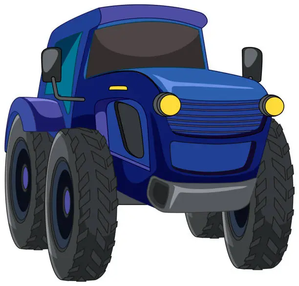 Vector illustration of Bright blue vector illustration of a cartoon tractor