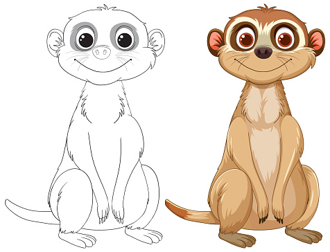 Vector illustration of a meerkat, colored and outlined.