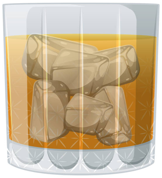 вектор виски на камнях в бокале - barware stock illustrations