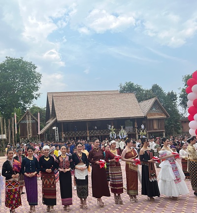 Women in ethnic costumes representing Lao ethnic groups in the opening of Lao tribal park in Vientiane