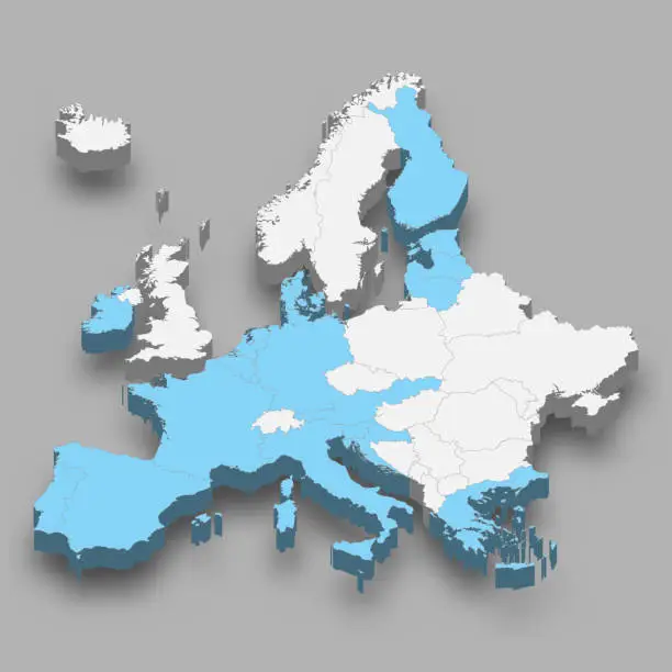 Vector illustration of Eurozone location within Europe 3d map