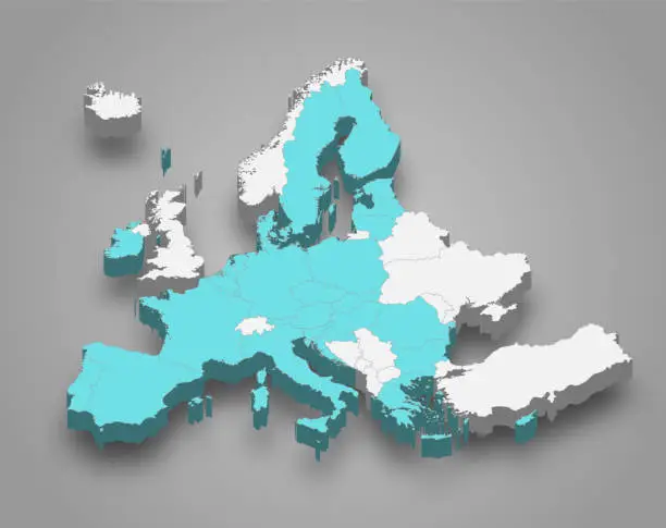 Vector illustration of European Union location within Europe 3d map