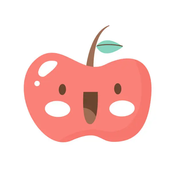 Vector illustration of vector apple fruit kawaii character on white