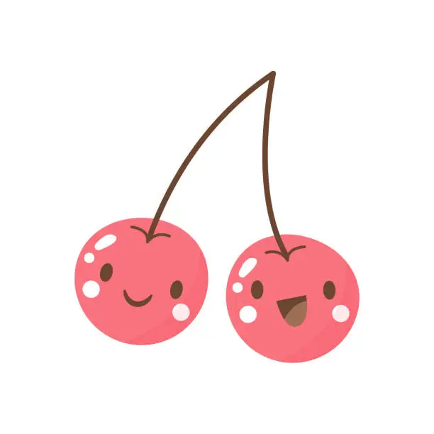 Vector illustration of Vector cute smiling cherry cartoon icon illustration