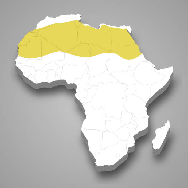 ilustrações de stock, clip art, desenhos animados e ícones de sahara region location within africa 3d map - sub saharan africa