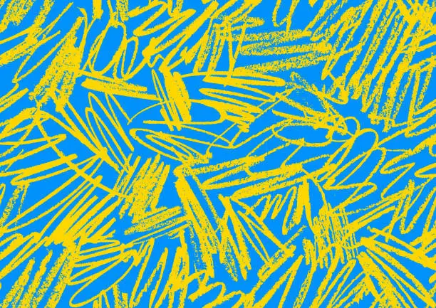Vector illustration of Seamless blue and yellow chaotic scribbles background