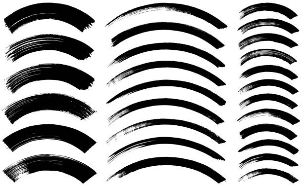 Curved paint brush textures and patterns vector Grunge arching paint marks and textured grunge brush mark lines vector illustration bending stock illustrations
