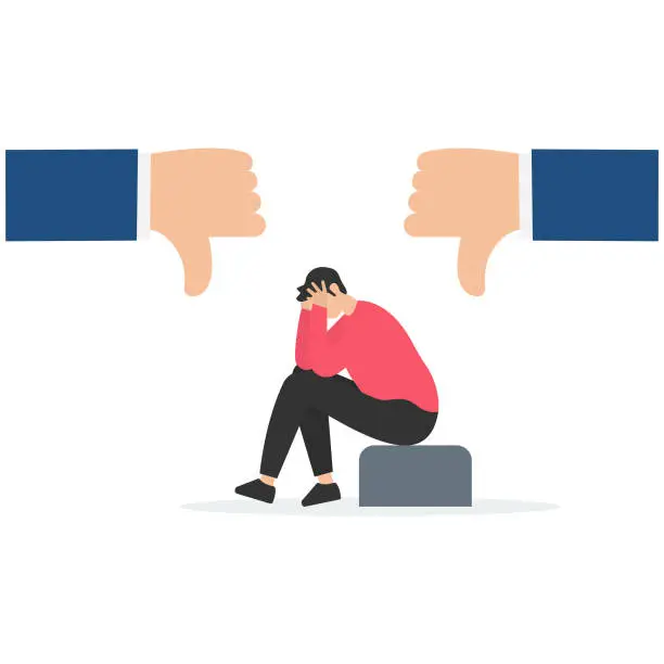 Vector illustration of Negative feedback, Bad review or one star customer feedback, Terrible or poor quality user experience, Low rating result or disappointment, Thumb down giving bad review star
