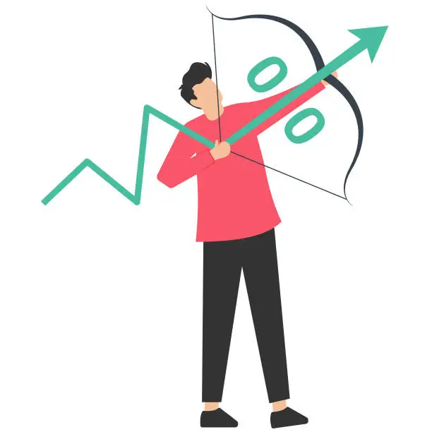 Vector illustration of Economic recovery, Change to rising up profit or growth, fed interest rate hike, inflation rising up, Federal reserve turn down, Graph to be rising up with his bow