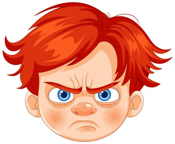 Vector illustration of Vector illustration of a boy with an angry face