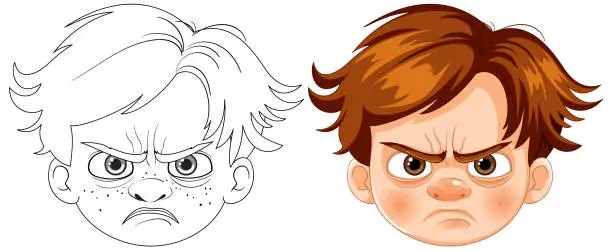 Vector illustration of Two cartoon faces showing anger and frustration