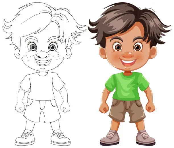 Vector illustration of Vector illustration of a boy, colored and outlined.