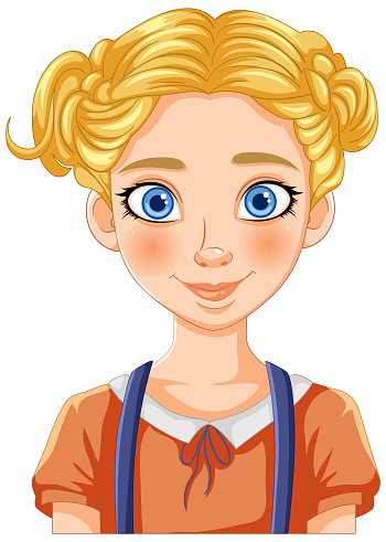 Bright-eyed girl with blonde pigtails illustration