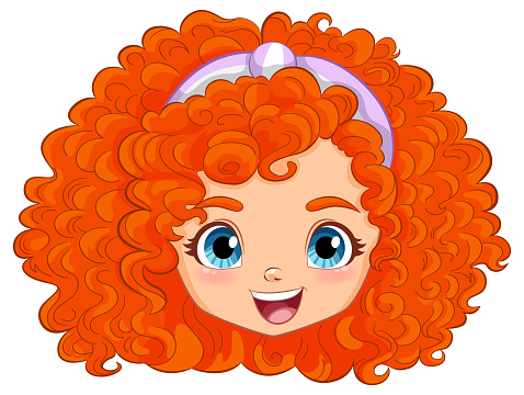 Vector illustration of a smiling girl with red curls