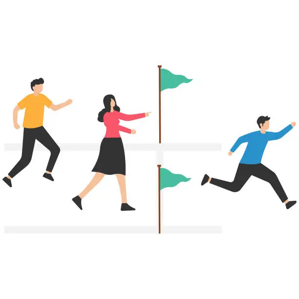Vector illustration of Go extra miles or extra step ahead the goal, Push more effort to ensure success, Exceed or beyond expectation, Dedication and effort, Running extra mile from finish line