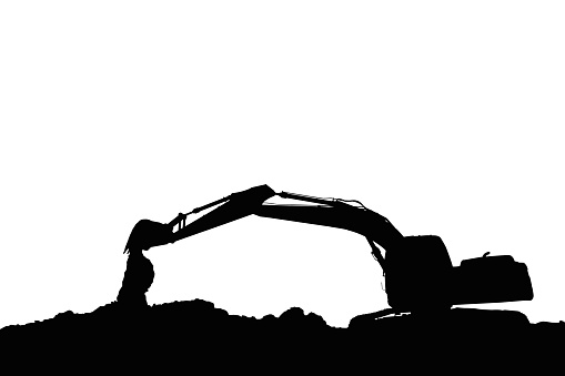 Crawler Excavators silhouette are digging the soil in the construction site  on the  white background