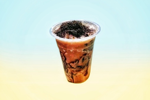 Cold chocolate drink with chocolate sprinkles on top