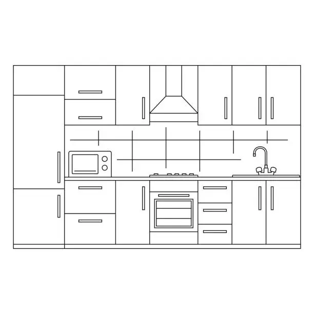 Vector illustration of Contours of kitchen furniture