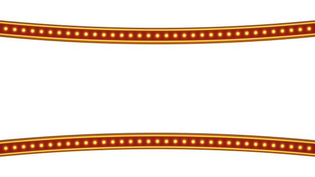 Red frame gold border light glow retro advertising sign on white background. 3d rendering