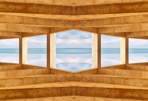 Architectural Harmony: Seaside Pavilion Framing the Horizon. The Serene Intersection of Modern Structure and Oceanic Expanse. Hotel. Spa