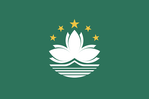 Macau flag. Standard size. The official ratio. A rectangular flag. Standard color. Flag icon. Digital illustration. Computer illustration. Vector illustration.