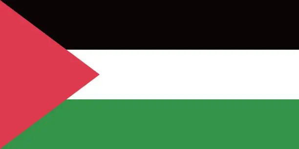 Vector illustration of Palestine flag. Standard size. The official ratio. A rectangular flag. Standard color. Flag icon. Digital illustration. Computer illustration. Vector illustration.