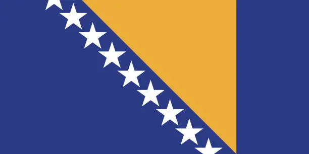 Vector illustration of Bosnia and Herzegovina flag. Standard size. The official ratio. A rectangular flag. Standard color. Flag icon. Digital illustration. Computer illustration. Vector illustration.