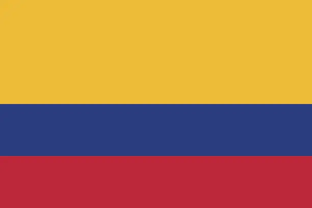 Vector illustration of Colombia flag. Standard size. The official ratio. A rectangular flag. Standard color. Flag icon. Digital illustration. Computer illustration. Vector illustration.