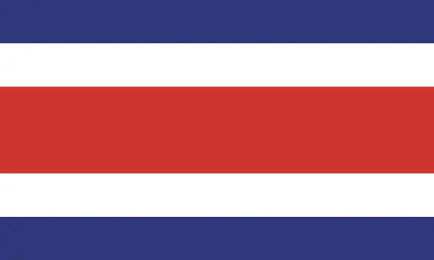 Vector illustration of Costa Rica flag. Standard size. The official ratio. A rectangular flag. Standard color. Flag icon. Digital illustration. Computer illustration. Vector illustration.