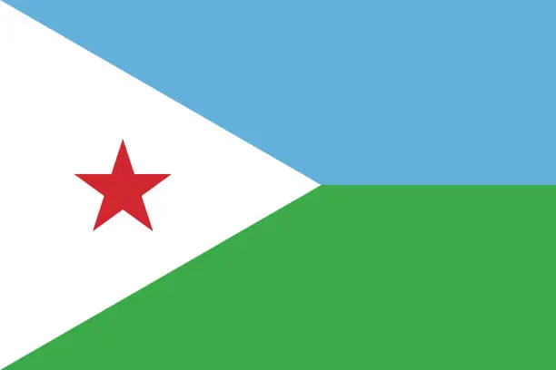 Vector illustration of Djibouti flag. Standard size. The official ratio. A rectangular flag. Standard color. Flag icon. Digital illustration. Computer illustration. Vector illustration.