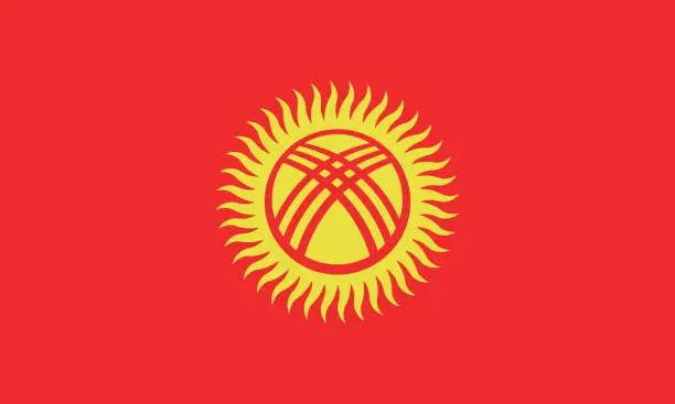 Vector illustration of Kyrgyzstan flag. Standard size. The official ratio. A rectangular flag. Standard color. Flag icon. Digital illustration. Computer illustration. Vector illustration.