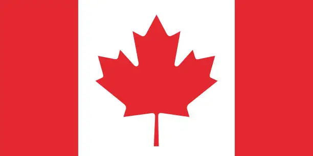 Vector illustration of Canada flag. Standard size. The official ratio. A rectangular flag. Standard color. Flag icon. Digital illustration. Computer illustration. Vector illustration.