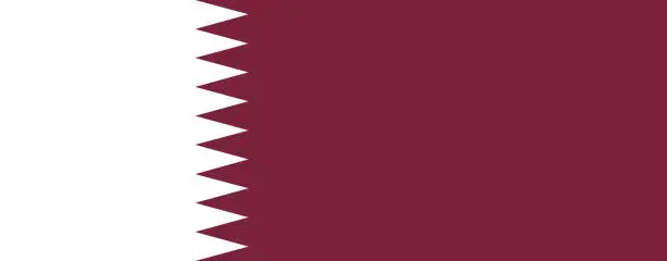 Vector illustration of Qatar flag. Standard size. The official ratio. A rectangular flag. Standard color. Flag icon. Digital illustration. Computer illustration. Vector illustration.