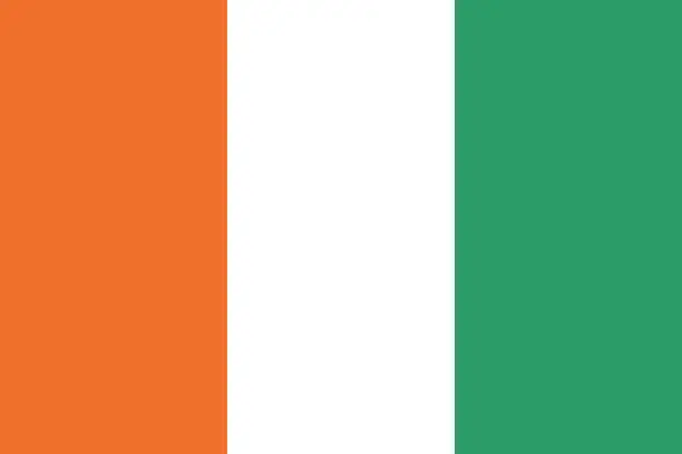 Vector illustration of Côted'Ivoire flag. Standard size. The official ratio. A rectangular flag. Standard color. Flag icon. Digital illustration. Computer illustration. Vector illustration.