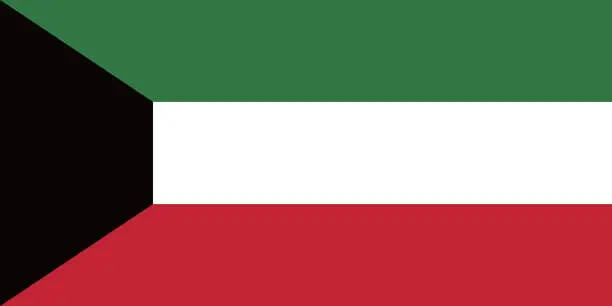 Vector illustration of Kuwait flag. Standard size. The official ratio. A rectangular flag. Standard color. Flag icon. Digital illustration. Computer illustration. Vector illustration.