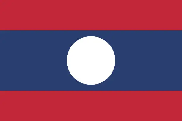 Vector illustration of Laos flag. Standard size. The official ratio. A rectangular flag. Standard color. Flag icon. Digital illustration. Computer illustration. Vector illustration.