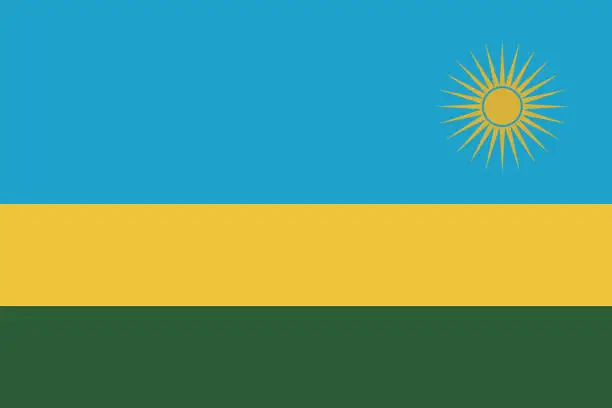 Vector illustration of Rwanda flag. Standard color. Standard size. A rectangular flag. Icon design. Computer illustration. Digital illustration. Vector illustration.