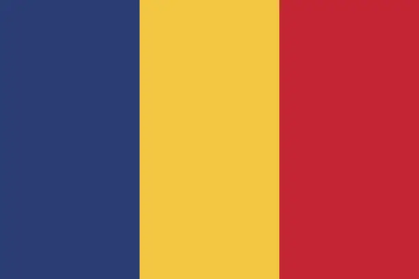 Vector illustration of Romania flag. Standard size. The official ratio. A rectangular flag. Standard color. Flag icon. Digital illustration. Computer illustration. Vector illustration.