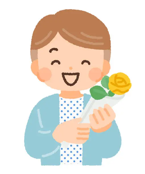 Vector illustration of illustration material of a man holding a yellow rose