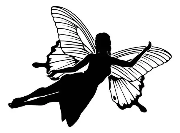 Vector illustration of A Fairy in Silhouette With Butterfly Wings